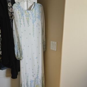 SHEIN White Maxi Dress with Blue and Green Floral Print
